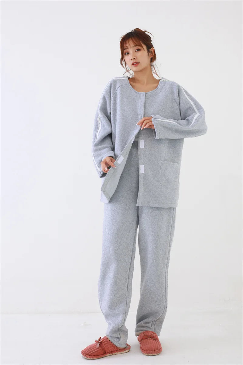 Easy Wear Care Pants for Elderly with Fall/Winter Thin Velvet Paralysis Bedridden Patients and Leg Fracture/Operation Recovery
