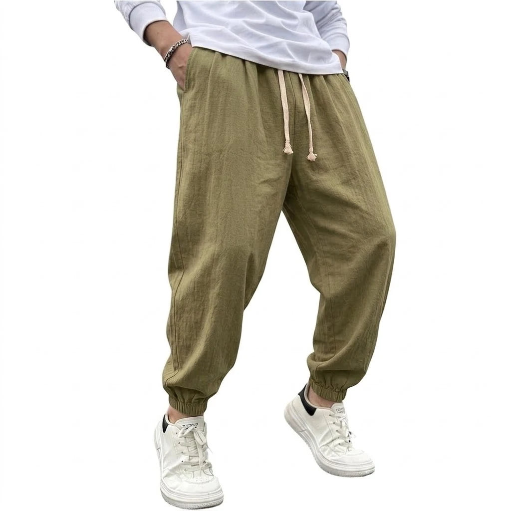 Mens Cotton Harem Pants Solid Casual Jogger Trousers Breathable Loose Fit Bottoms for Yoga Hiking Gym Sports and Daily Work Wear