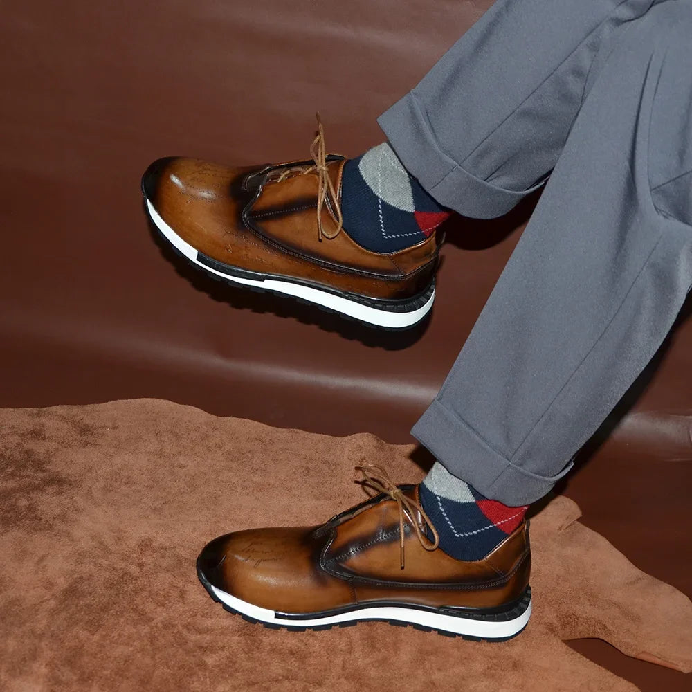Men Shoes British Genuine Leather Shoes Comfortable Autumn 2026 New Lace Up Casual Shoes Crocodile Pattern Outdoor Men Sneakers