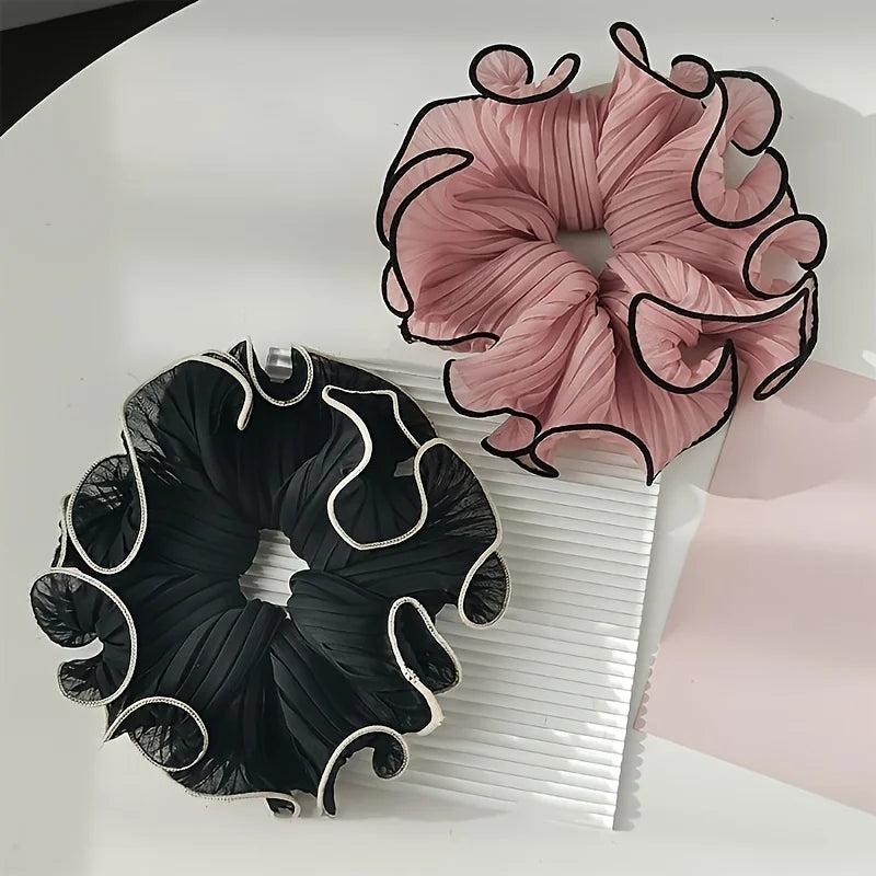 Elegant Tassel Design Fabric Hair Ties - Solid Color Chiffon Scrunchies, Pleated Hair Bands for Women'S Bun