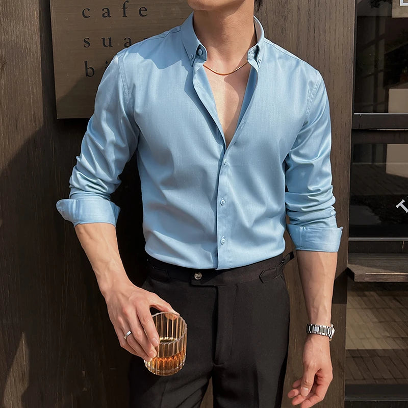 Shirts for Men Long Sleeve British Style Solid Casual Anti-wrinkle Soft Slim Fit Formal Dress Shirt Men Clothing Oversized 7XL-S