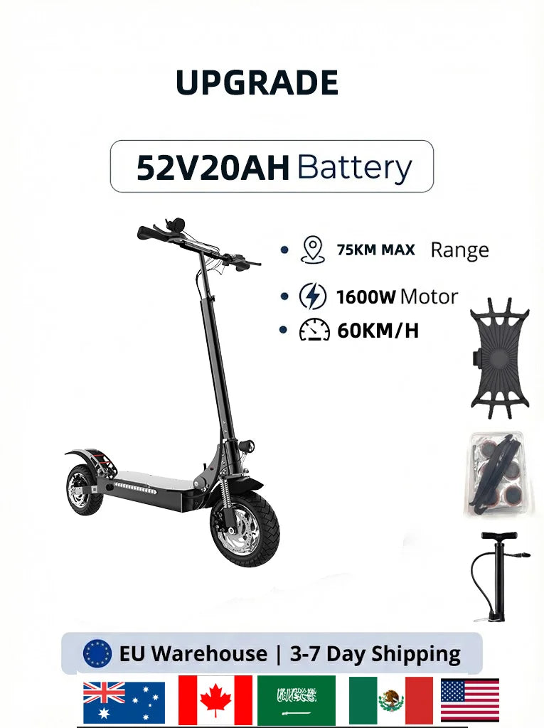 Electric Scooter Adult Dual/Single Motor Up to 5600W 48V-60V Long Range Battery All-Terrain/ OffroaTires 10INCH Tire