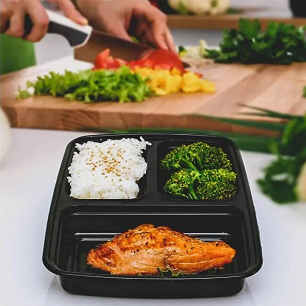 32oz Three Grid Lunch Box 20Pcs Disposable Lunch Box Microwave Heating Tableware Stackable Plastic Food Storage Container