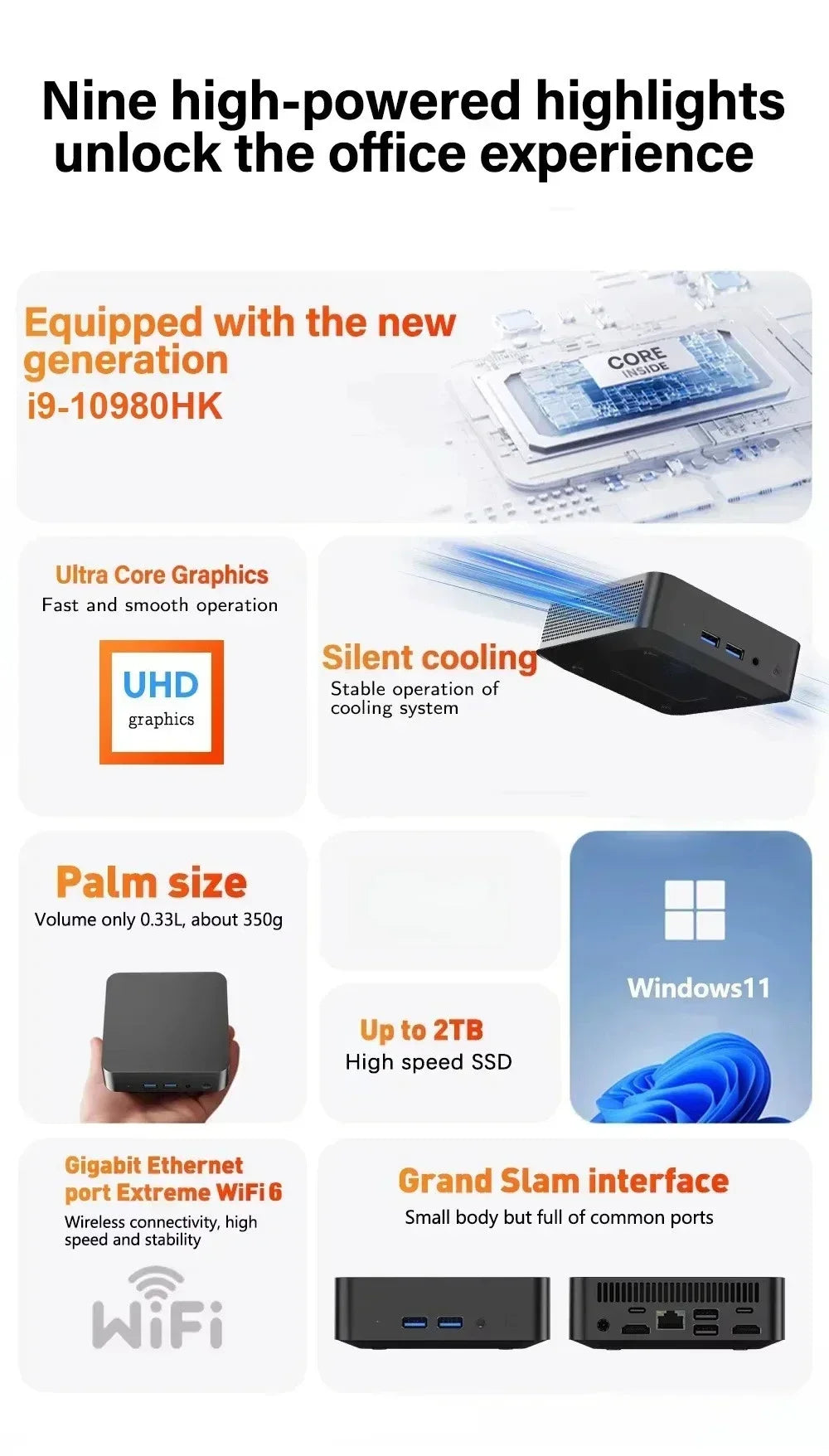 2026 Intel Core i9 10980HK N150 Mini PC 16GB RAM 1TB SSD WiFi 6 BT5.2 Windows 11 4K Portable Gaming Desktop Computer