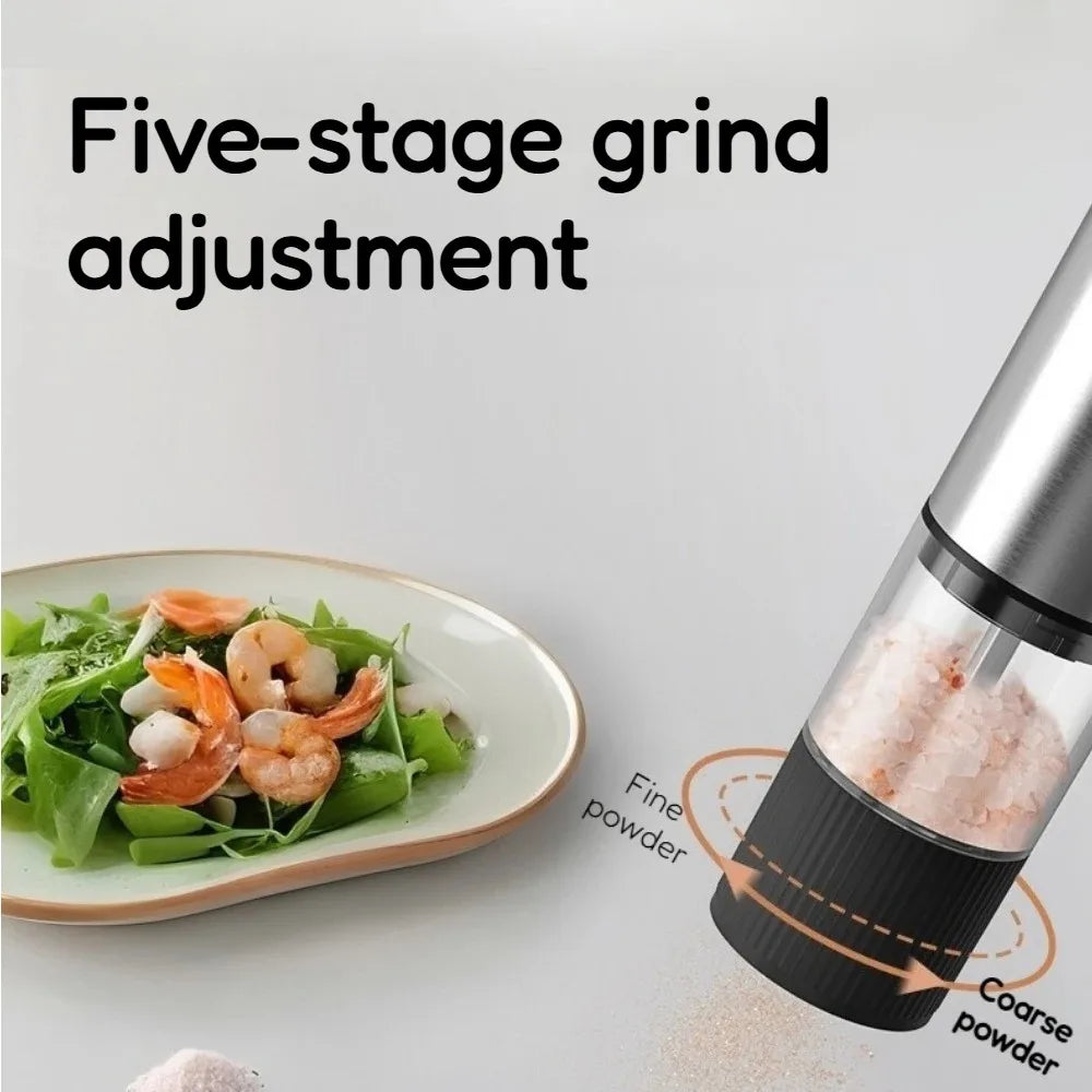 Rechargeable Automatic Salt Pepper Grinder Set Electric Grinding Mill with External Coarseness Adjustment Home Kitchen Gadgets