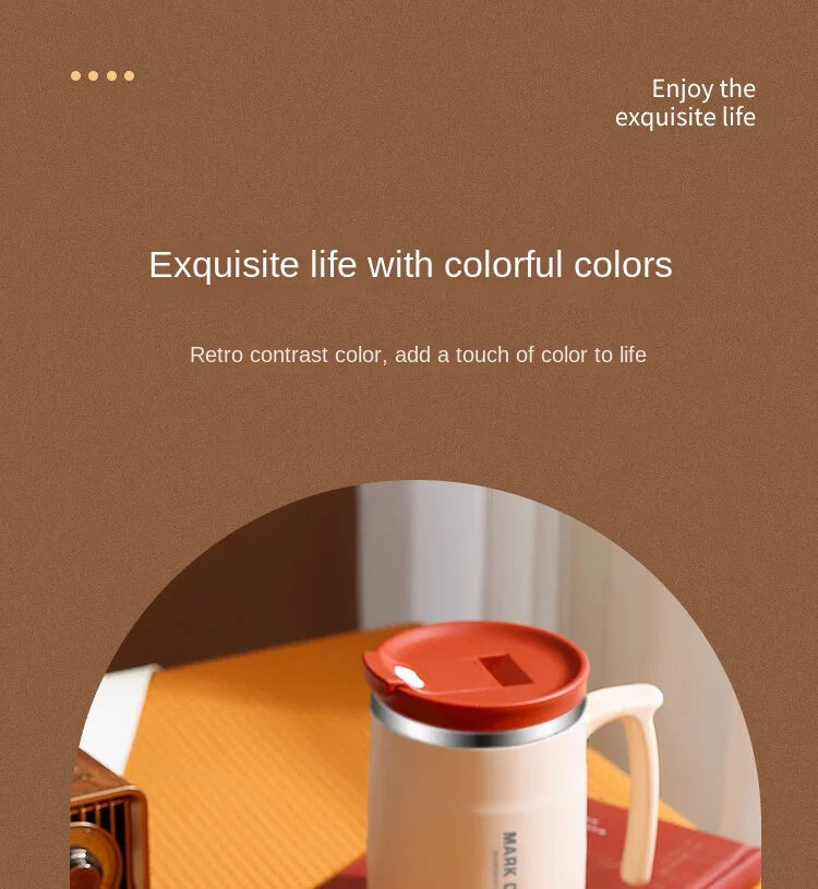 304 Stainless Steel Mug with Lid and Spoon Office Water Cup  High Aesthetic Coffee Cup, Breakfast Cup Water Bottles