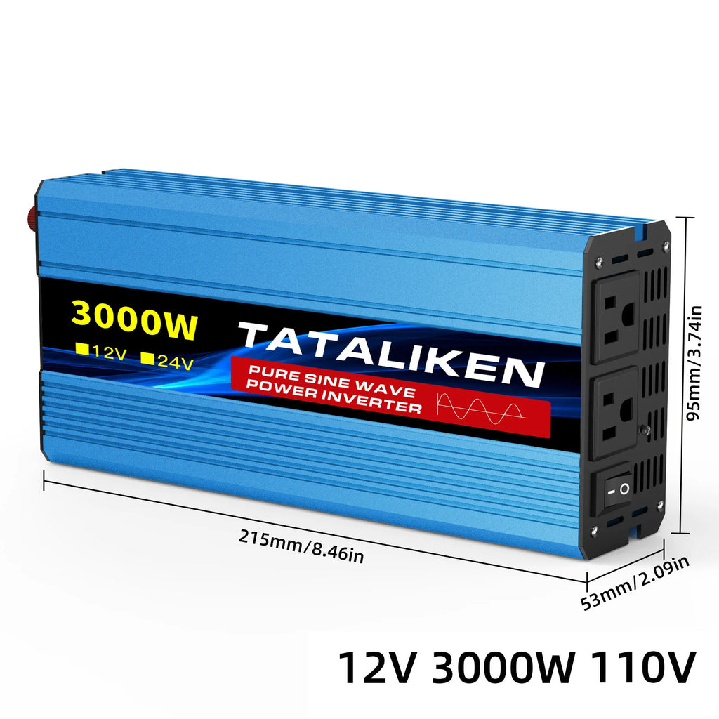 Power Inverter 10000W DC 12V to AC 110V 60HZ Pure Sine Wave Inverter with LCD Display Remote Control 4AC Outlets