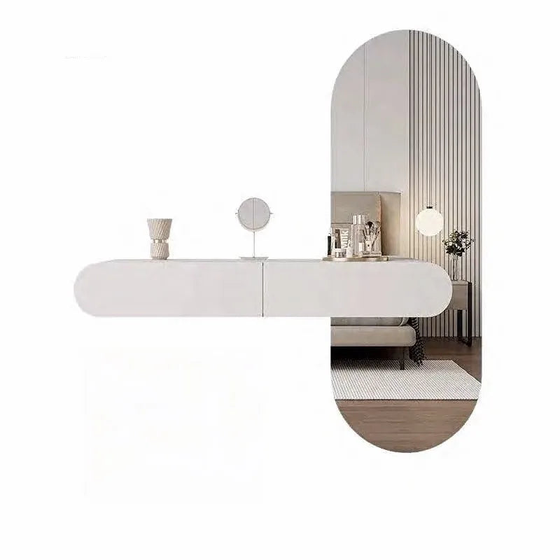 Cream Suspended Dressing Table Bedroom Furniture Minimalist Dressing Table Wall Mounted Dressing Table Mirror Combination