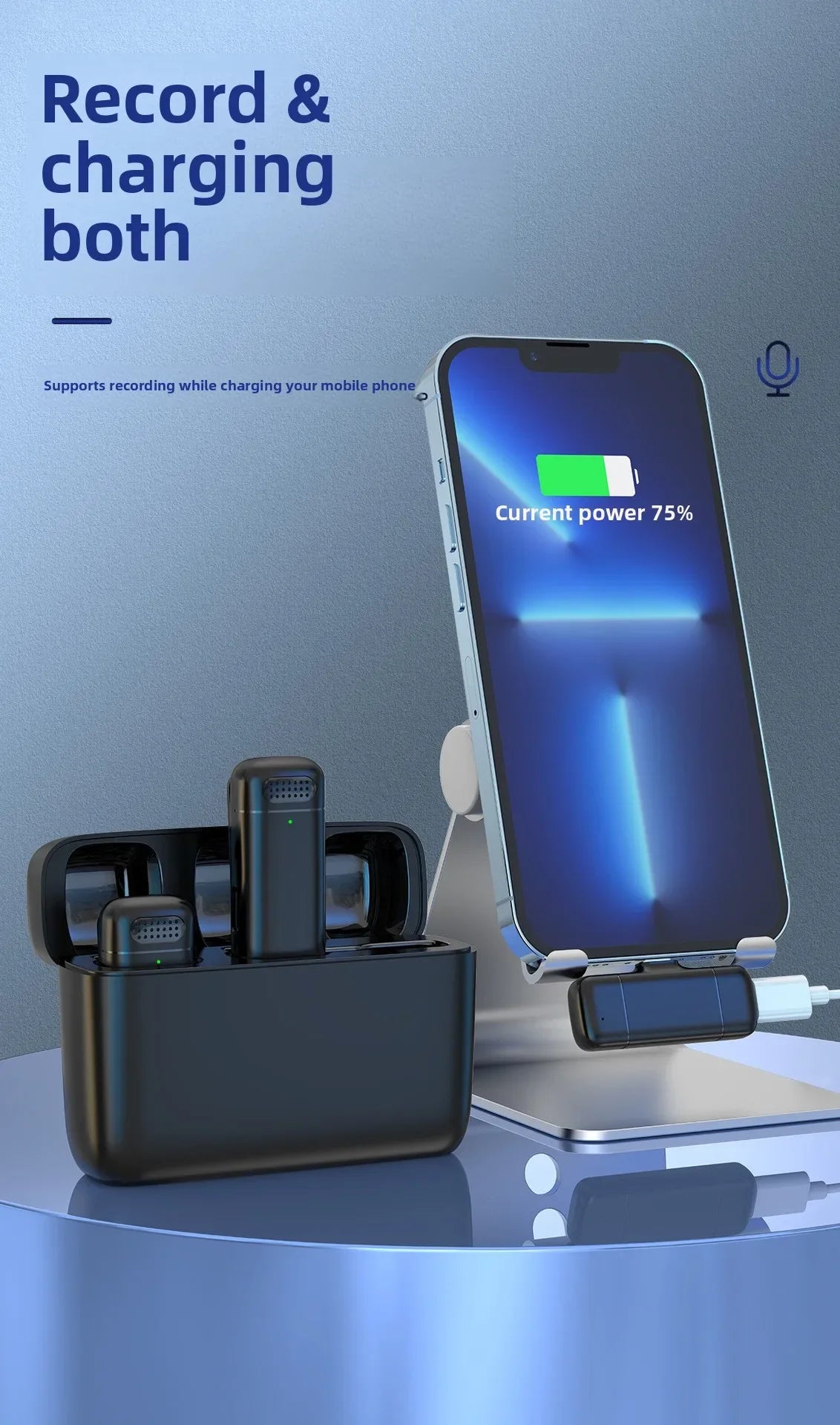Wireless Lavalier Microphone Charging Case for Live Interview Outdoor Mini Mic Portable Audio Video Recording for iPhone Android