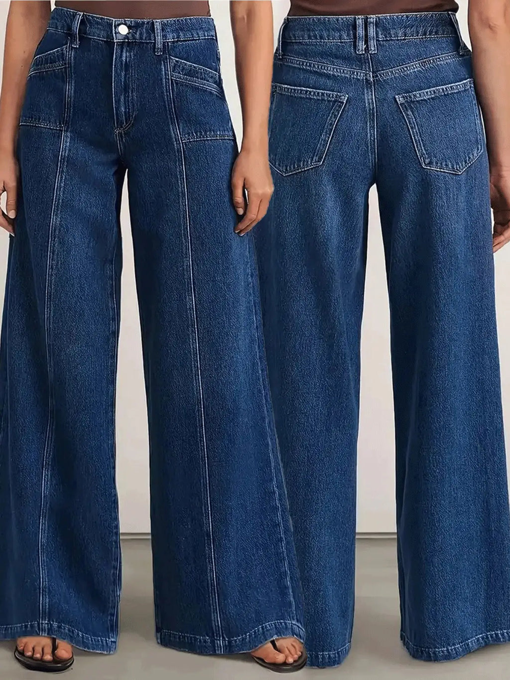 Women’s Wide-Leg Jeans – Deep Blue Garment-Washed Denim