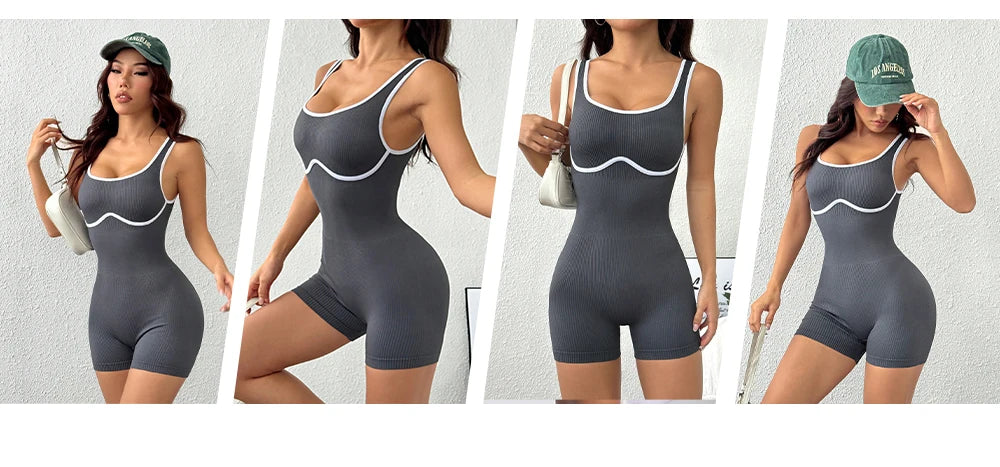 Women's Seamless One-Piece Yoga Bodysuit, High-Waisted Aerial Dance Leotard with Crossover Back, Color Block Sportswear for Pila