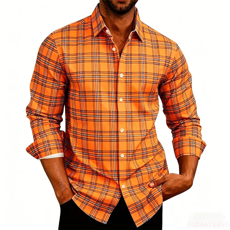 2026 New Men's Shirt Classic Plaid Long Sleeved Shirt Plaid Long Sleeved Formal Shirt Breathable and Comfortable XS-6XL Size