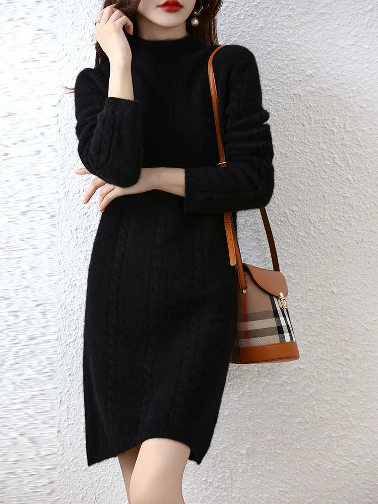 Cashmere Women's Sweater Knitted Dresses 100% Merino Wool Ladies Autumn Warm Elegant Dress Winter Female Pullovers Casual Skirts