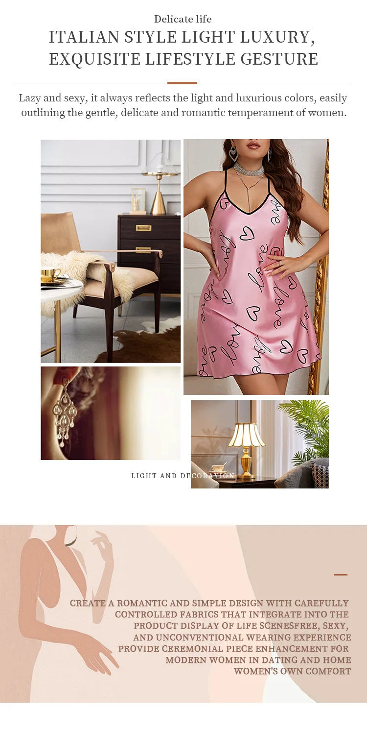 2026 Women's Love One-piece Nightdress Summer Sexy Suspender Dress Loungewear Pajamas Women
