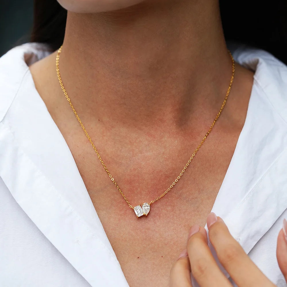 1CT / 2CT Emerald Heart Pear Princess Moissanite Diamond Pendants Necklaces For Women S925 Silver Fine Jewelry Women's Pendants