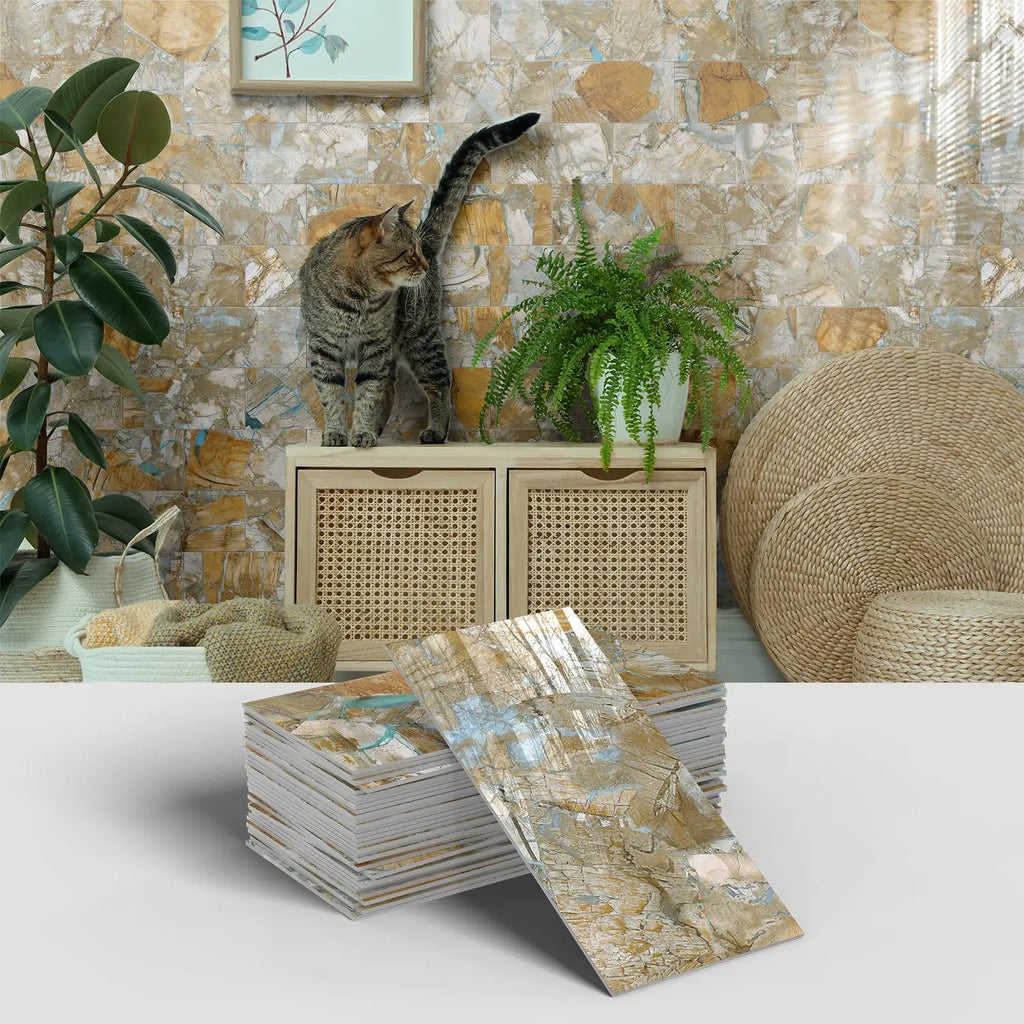 Marble Pattern Wall Sticker, 16/32/64pcs Peel & StickWall Decal, Waterproof Decorative Sticker For Home