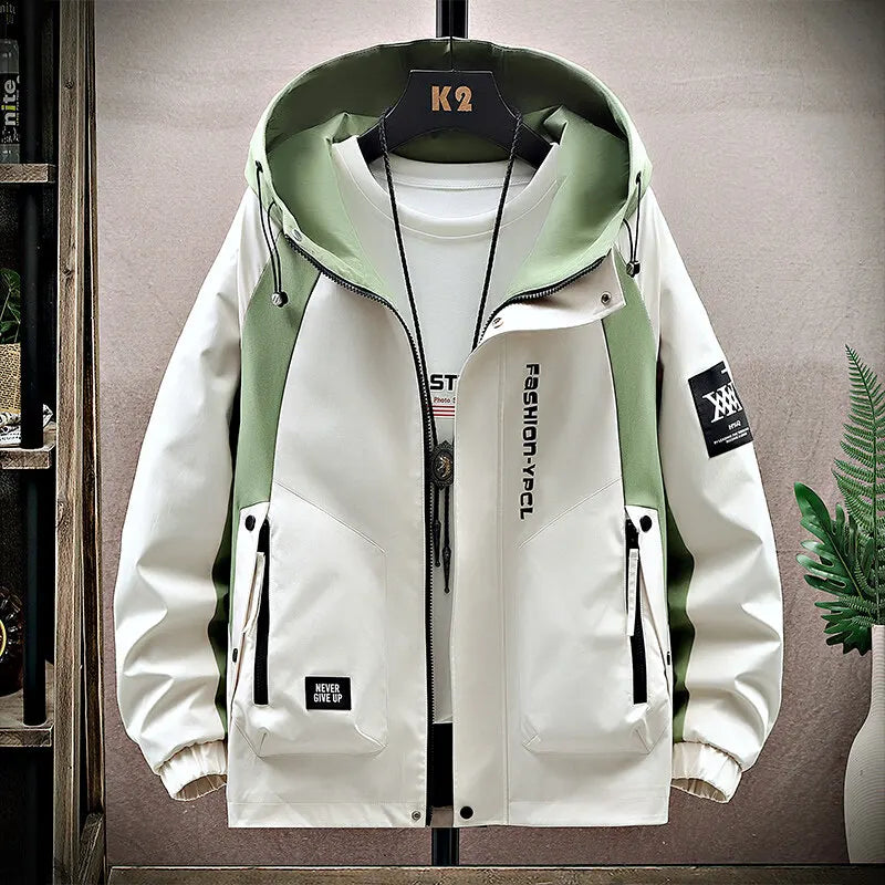 Men's High Streetwear Fashion Hooded Jackets 2026 Spring Autumn Loose Casual Coats Youth Outdoor Sports Windbreaker Top Clothing