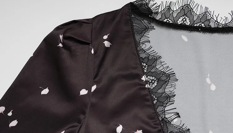 Lace Patchwork Printed Maxi Dresses for Women Fashion Sexy Streetwear Short Sleeves Slim Hollow Out Long Vestidos Robes Female
