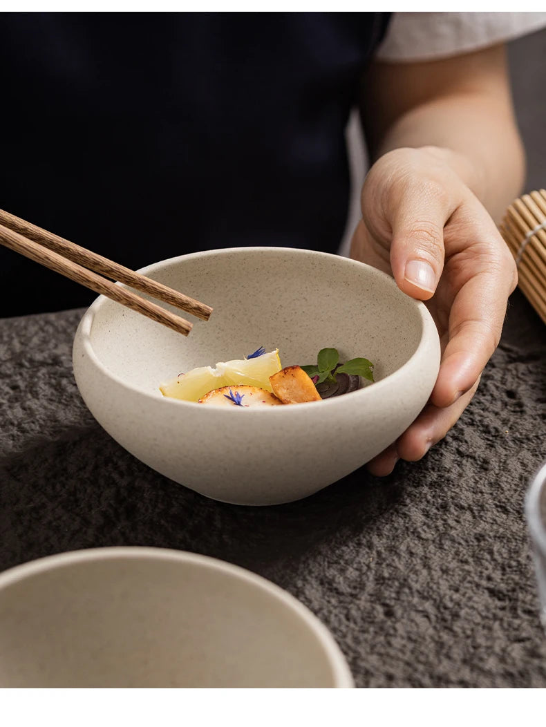Retro Ceramic Soup Bowl Yogurt Bowl Rice Bowl Oatmeal Bowl Home Use Thick Earthenware Vintage Style Dining Utensils