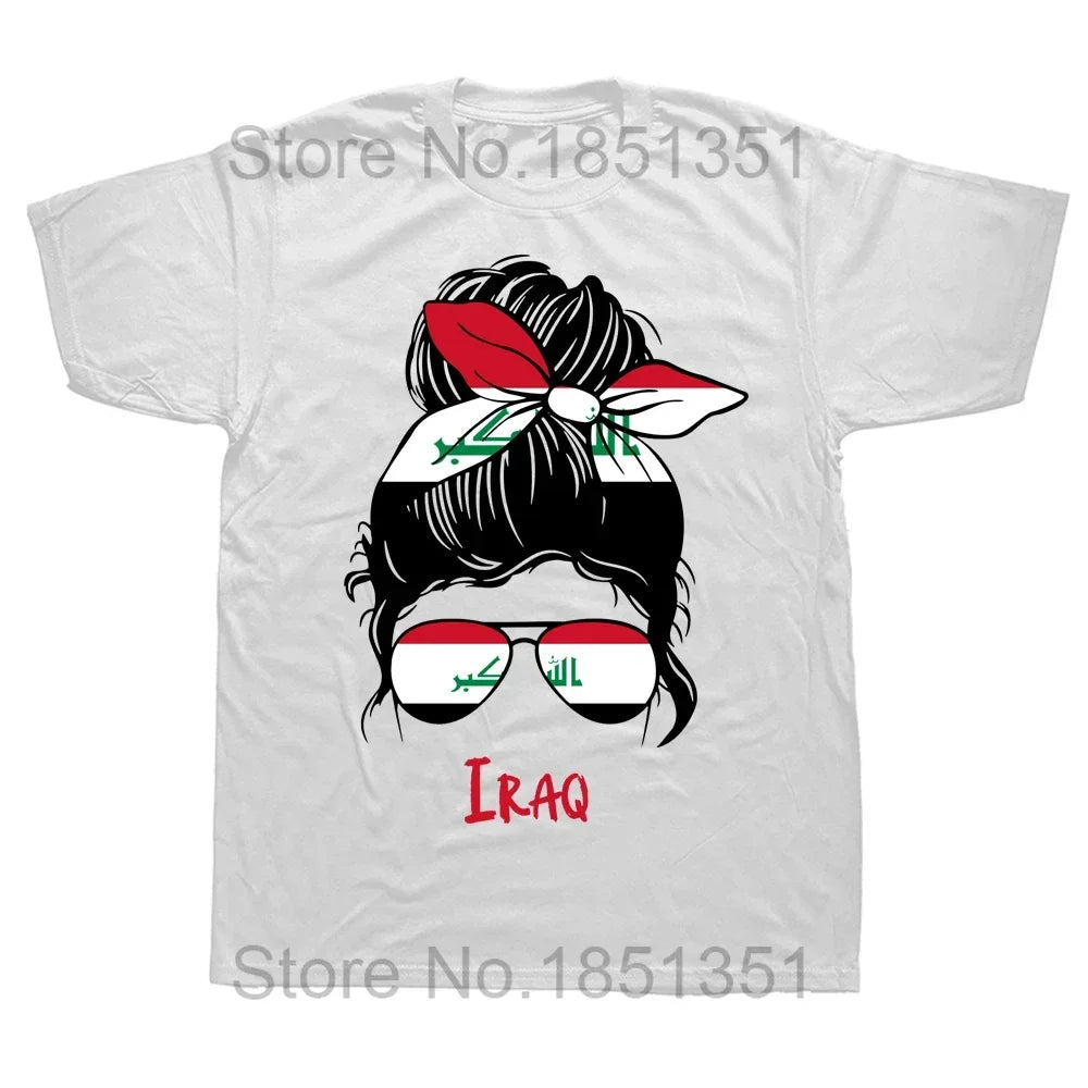 Funny Iraqi Iraq Girl Woman Flag T Shirts Summer Tee Tops Round Neck Short-Sleeve Fashion Tshirt Clothing Casual Basic T-shirts