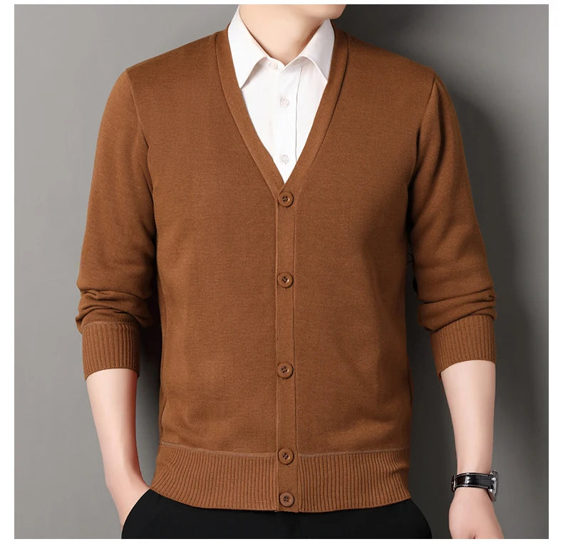 Men's Smart Casual Cardigan V-neck Sweater Men's Autumn Winter Clothes Button Knit Cardigans Mens Knitting Sweaters Outwear
