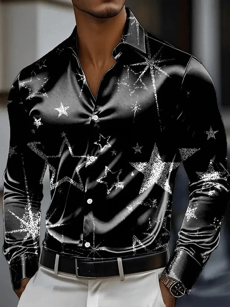Men's Shirt 3D Vintage Chain Print Polyester Fabric Outdoor Street Long Sleeve Button Clothing Fashion Street Style Design