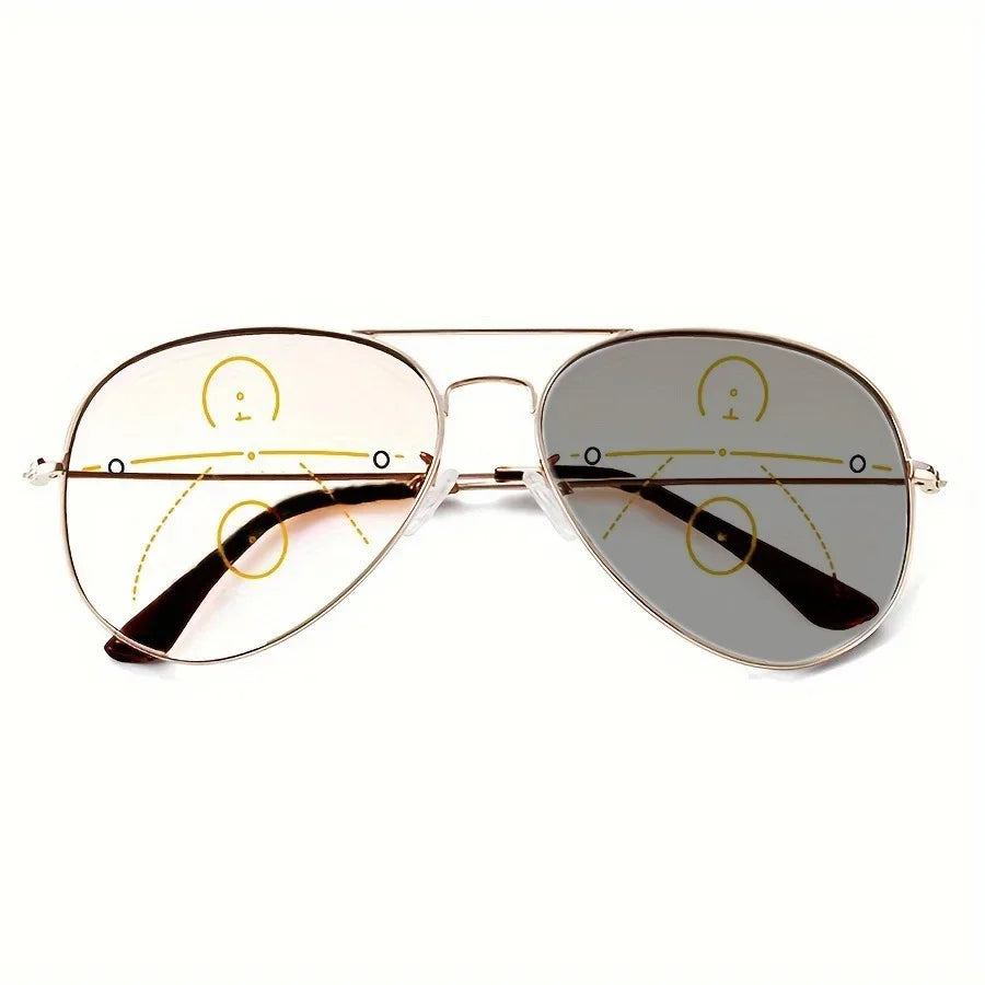 Unisex Fashion New Photochromic Multifocal Presbyopia Glasses Large Frame Ultralight Blue Light Blocking Reading Glasses TO +4.0