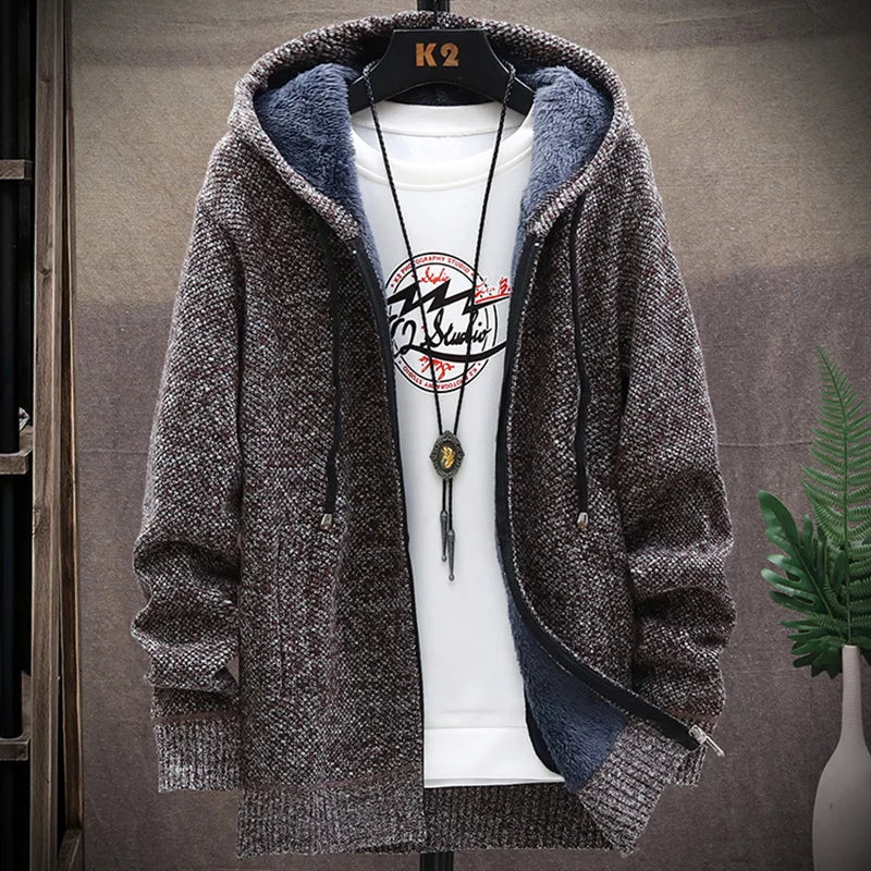 Autumn and Winter men's wool jacket new jacket plush thickened classic vintage cardigan Hoodie casual loose tops