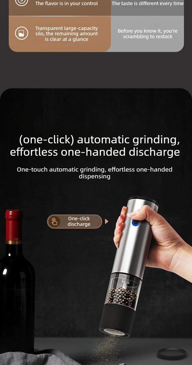 Rechargeable Automatic Salt Pepper Grinder Set Electric Grinding Mill with External Coarseness Adjustment Home Kitchen Gadgets
