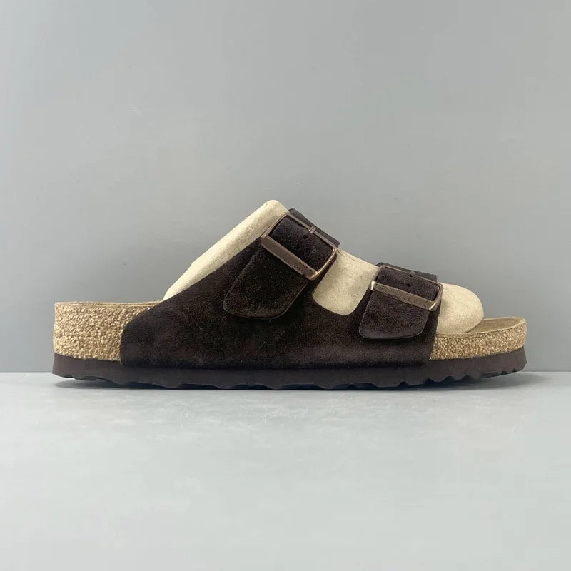 Suede Clogs for Men Women Cork Footbed Closed Toe Slides Comfort Arch Support Casual Walking Mules