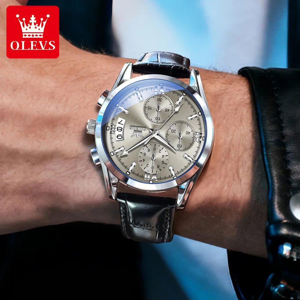 OLEVS 2987 Men Original Quartz Movement Wristwatch Fashion Metallic Texture Calendar Window Luminous Function Waterproof Watch