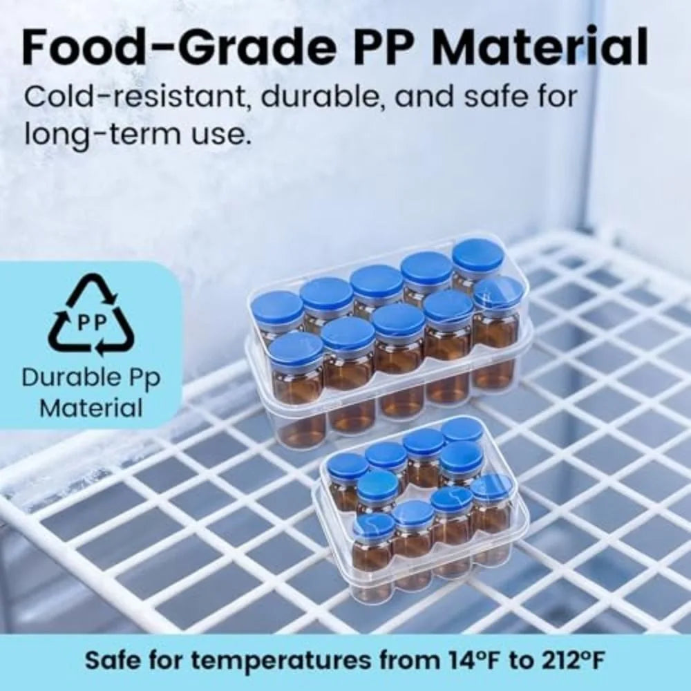 3/5/7/10mL 2/10/24-Slot Vial Storage Case Plastic Stackable Microtube Storage Box Clear Freezer Tube Box Refrigerator Organizer