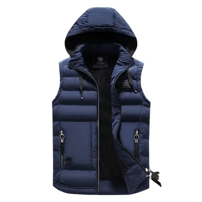 New Brand Mens Outdoors Vests Men's Winter Vest Cotton-Padded hot sale Vest Men Warm Hooded Waistcoat Casual Male Coats Vests