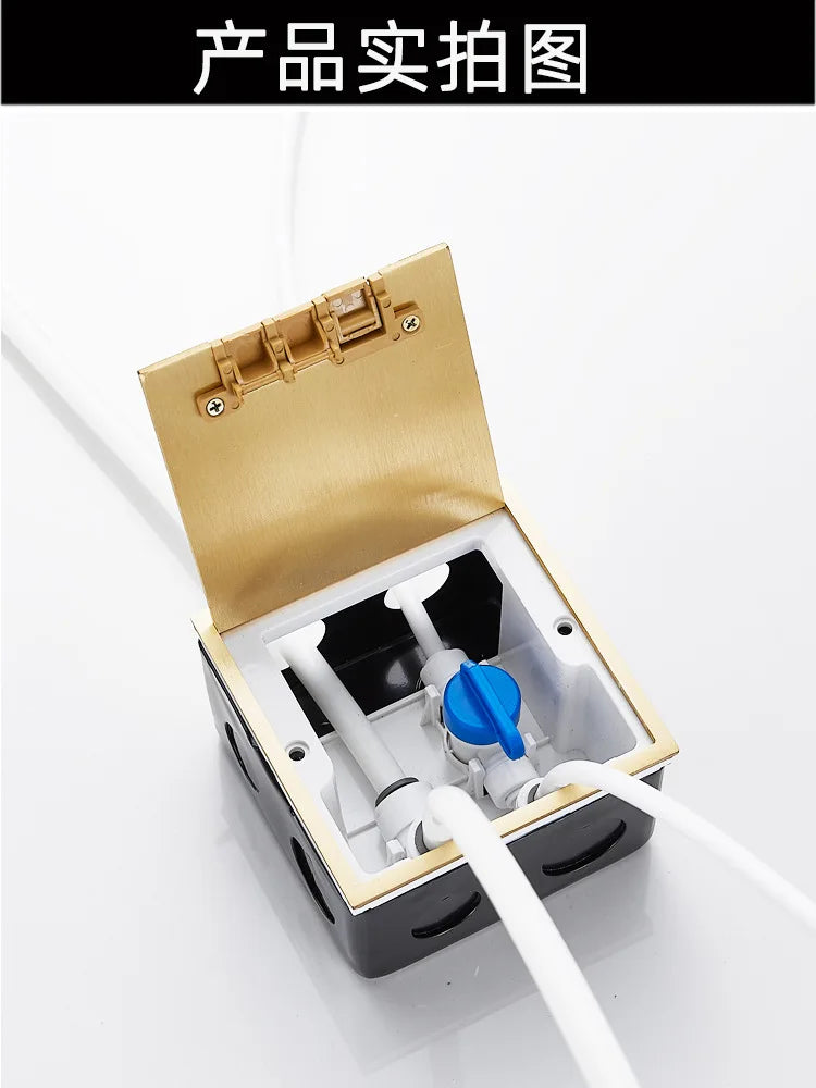 All-copper waterproof flat water purifier floor socket with switch button two-part water inlet and three-part drain socket