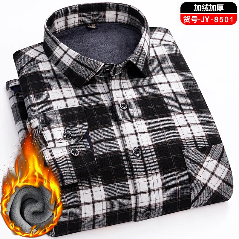 New men's double-sided fleece warm long-sleeved shirt, thickened for winter, cold-resistant, street trend business casual
