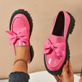 Women's British Style Loafers bowknot Chunky Heel Leather Flats Autumn Slip-On Shoes Versatile Work Shoes Platform Oxford 636