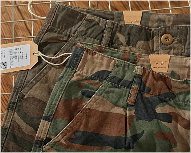 Summer New Camouflage Workwear Shorts Loose Men's Fashion Brand American Retro Casual Multi-Pocket Shorts Polyester Fiber