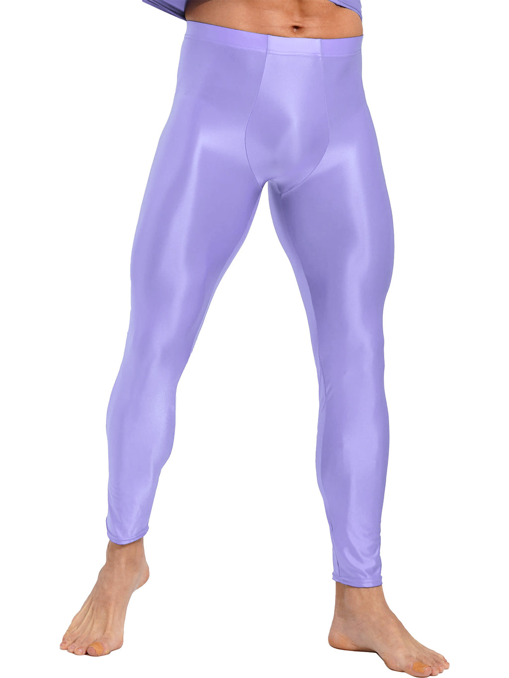 Men Elastic Waistband Skinny Shiny Yoga Tights Pants Solid Color Leggings Exercise Running Gym Fitness Training Sportswear