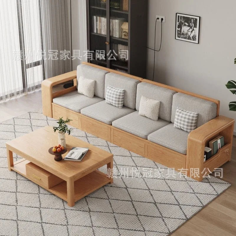 White wax solid wood sofa modern simple Nordic small apartment winter and summer living room log color storage furniture