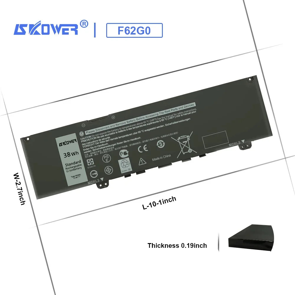 SKOWER F62G0 Battery For Dell Inspiron 13 7373 7386 2 in 1 5370 7370 7380 P83G P87G Vostro 5370 Replacement 39DY5 RPJC3