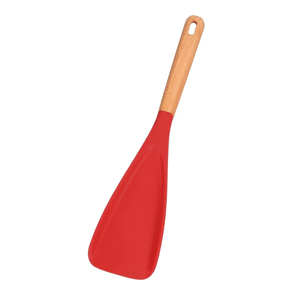 Multifunction Silicone Cooking Spoon Spatula for Nonstick Cookware, Heat Resistant Kitchen Gadgets Utensil with Wooden Handle