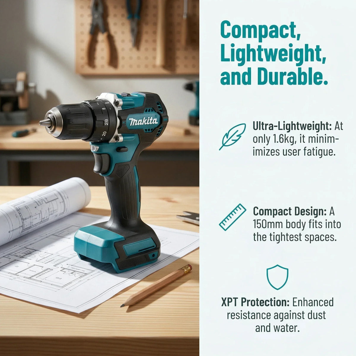 Makita Original DDF487 18V LXT Brushless Drill Driver, Multifunctional Rechargeable Screwdriver for Wood Metal Drilling Tasks