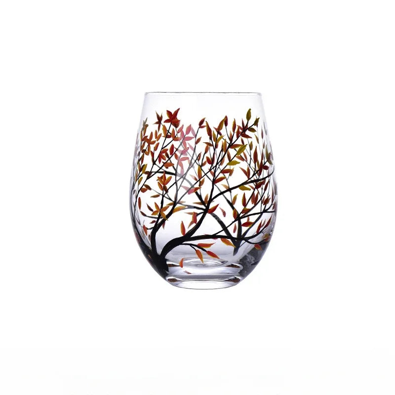 Creative Hand-Painted Crystal Goblet, Four Seasons, Wine Glasses, Drinking Glasses, Cocktail Glass