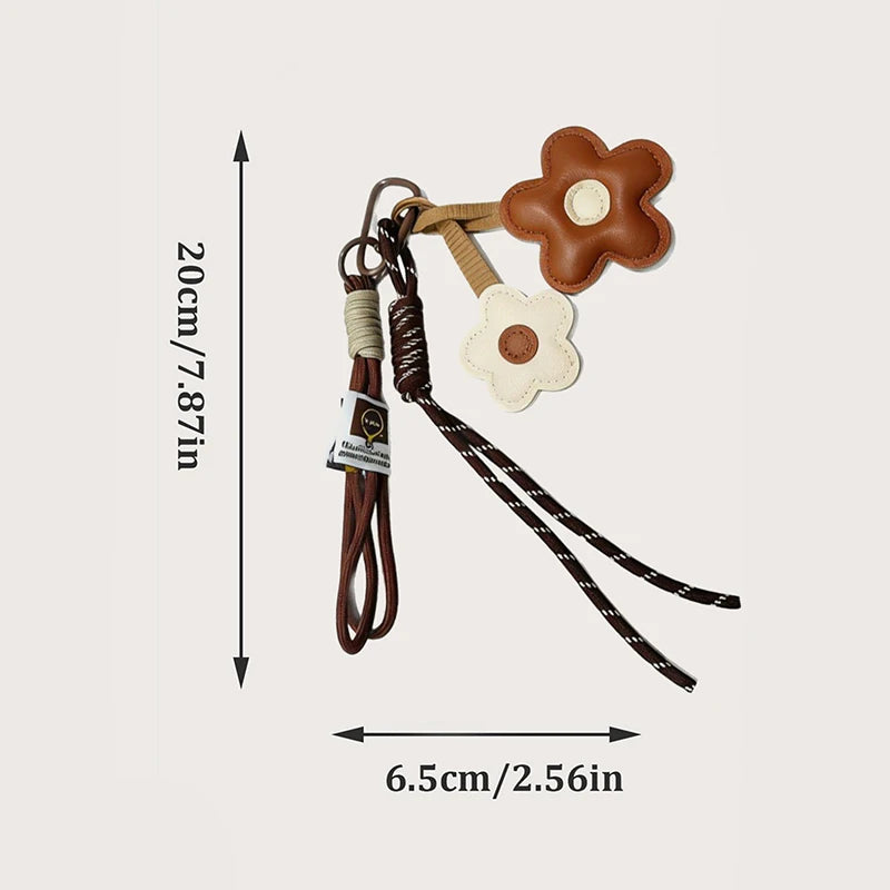 PU Leather Sunflower Keychain Cartoon Five Petal Flower Car Keyring Fashion Bag Pendant Contrasting Accessory