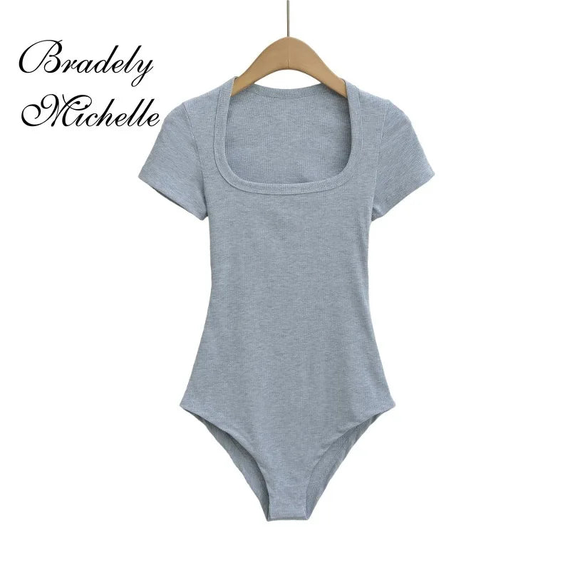 Slim Short Sleeve Women's Sexy Clothing Retro Jumpsuit Pullover Bodysuit Top Sexy Bodysuit