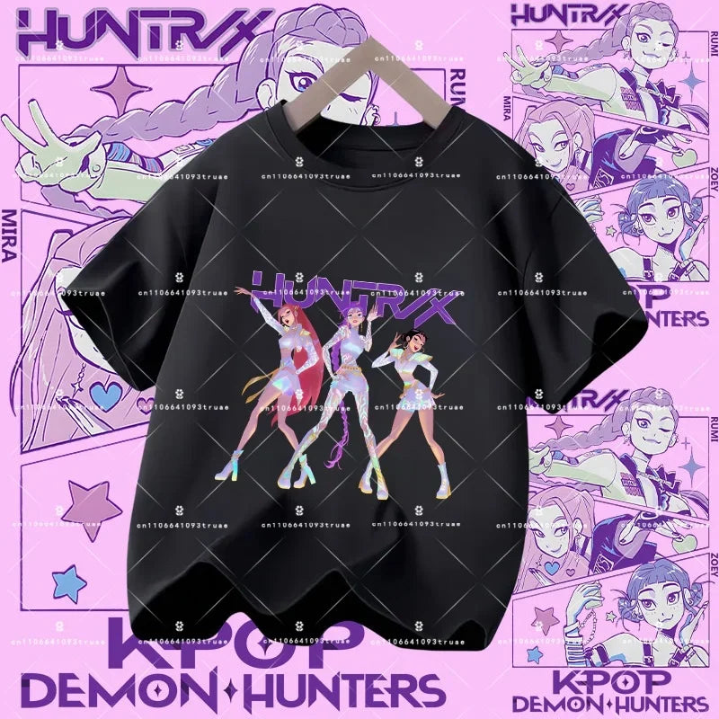 Kpop Demon Hunters Parent Child Halloween Kpop Demon Hunters TShirt Harajuku Casual Fashion Cotton Kid's Tshirt Cosplay Clothing