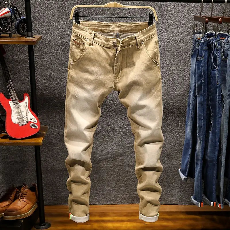 Elastic Fashion Jeans Men Ripped Vintage Slim Denim Pants Hip Hop Distressed Frayed Fashion Men's Clothing Pants