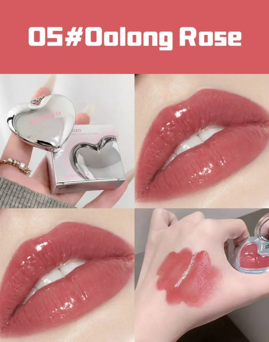 SHAQINUO Heart Shape Water Light Lip Llaze Mirror Pendant Lipstick Lip Gloss, Hydrating Moisturizing, Long Lasting