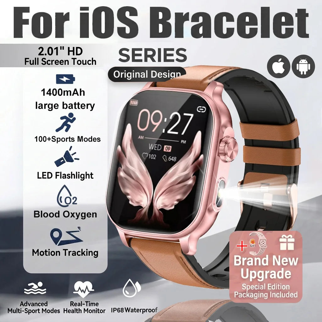 New1400mAh Military Grade Smart Watch 600 hours Battery Life 5ATM Waterproof BT Call Alert LED Flashlight 100+Sports Watches Men