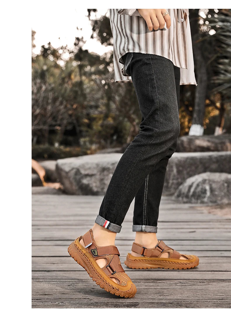 Summer Men Sandals Genuine Leather Mens Casual Shoes Outdoor Men Leather Sandals for Men Beach Shoes Roman mens Shoes
